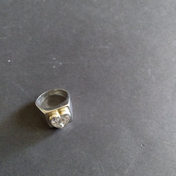 Ross Simon Wide Band Sterling Ring with Cabochon Set Heart - Picture 4 of 4